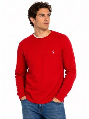 Polo Ralph Lauren Men’s Large Red Waffle Knit Thermal Shirt Long Sleeve Pony